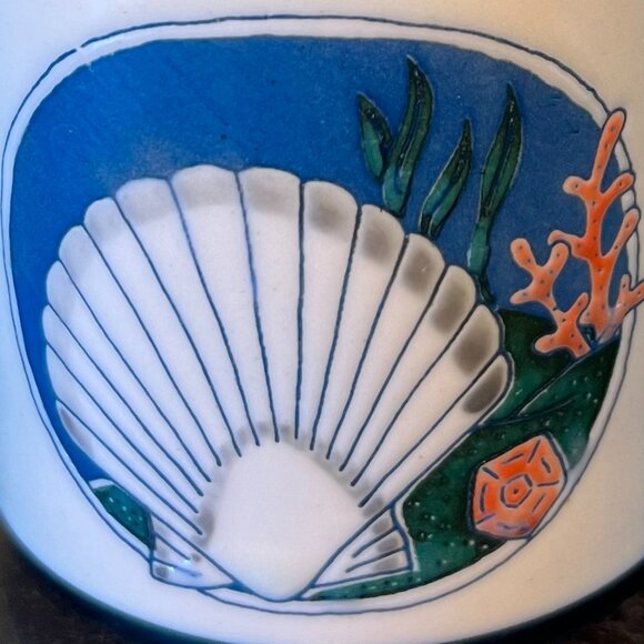 Vintage OTAGIRI Embossed Scalloped Seashell ~ Coral ~ Seaweed ~ Nautical Mug - Picture 2 of 7
